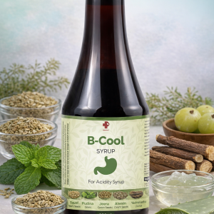 B-Cool Ayurvedic Acidity Syrup with herbal ingredients for digestion and stomach relief