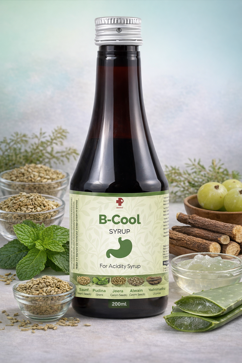 B-Cool Ayurvedic Acidity Syrup B-Cool Ayurvedic Acidity Syrup with herbal ingredients for digestion and stomach relief