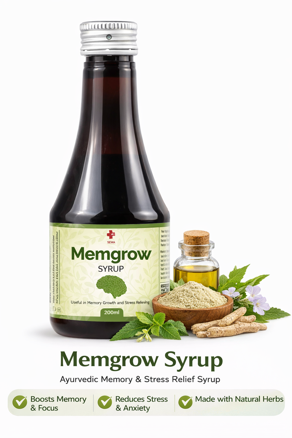 Memgrow Syrup Memgrow Syrup Ayurvedic herbal syrup for memory growth and stress relief 200ml