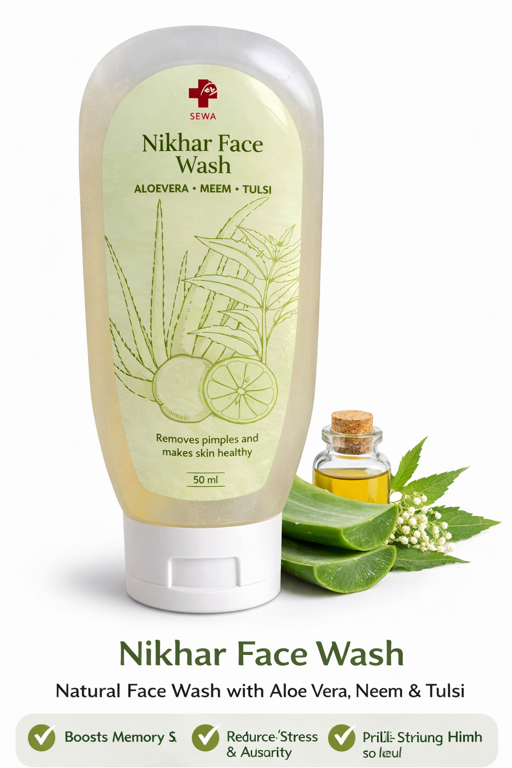 NIKHAR FACE WASH Nikhar Face Wash herbal face wash with Aloe Vera Neem Tulsi for pimples and healthy skin