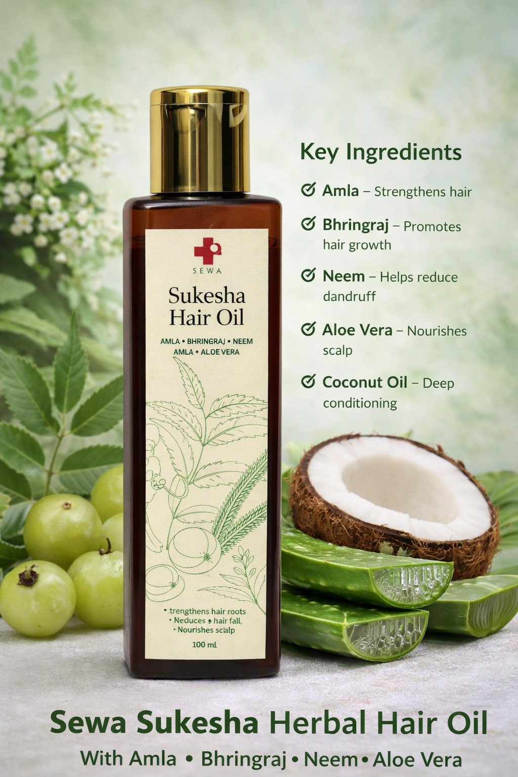 Sewa Sukesha Herbal Hair Oil – Ayurvedic Oil for Strong and Healthy Hair Sewa Sukesha Herbal Hair Oil with Amla Bhringraj Neem and Aloe Vera for Hair Growth and Hair Nourishment