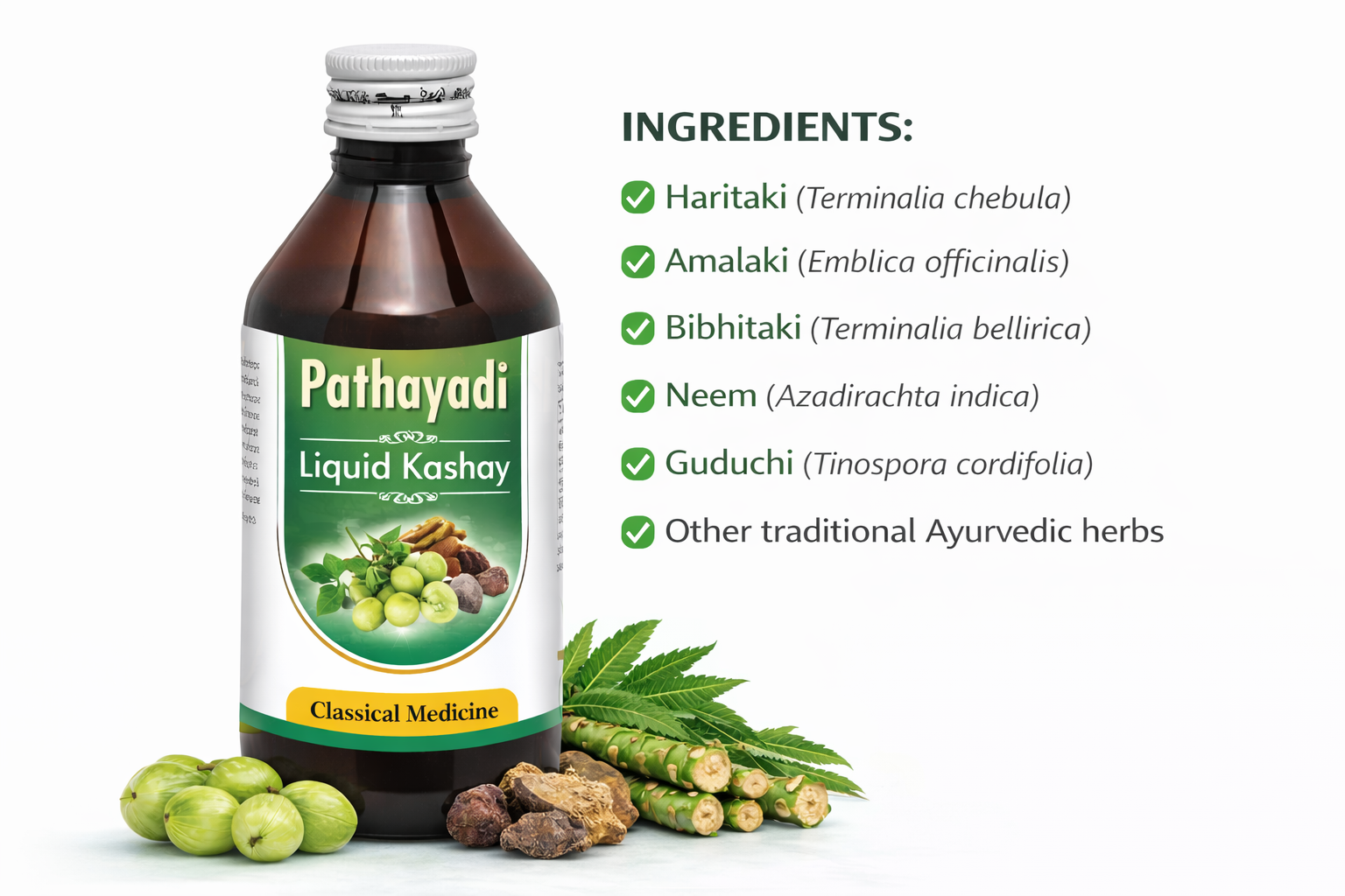 Pathayadi Liquid Kashay – Ayurvedic Medicine for Cold & Fever Pathayadi Liquid Kashay Ayurvedic herbal medicine for cold, fever and indigestion relief